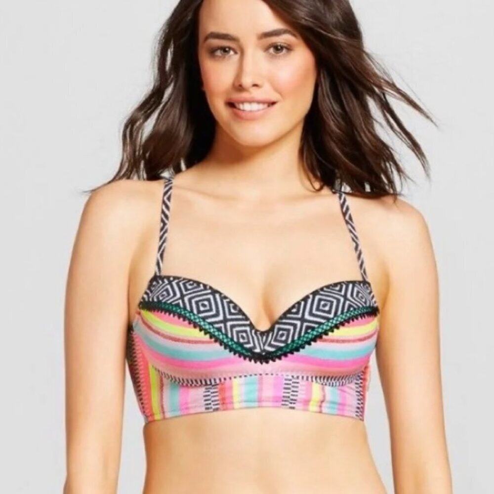 Shade & Shore Multi Stripe Geometric Swim 34 B + Small Bottom